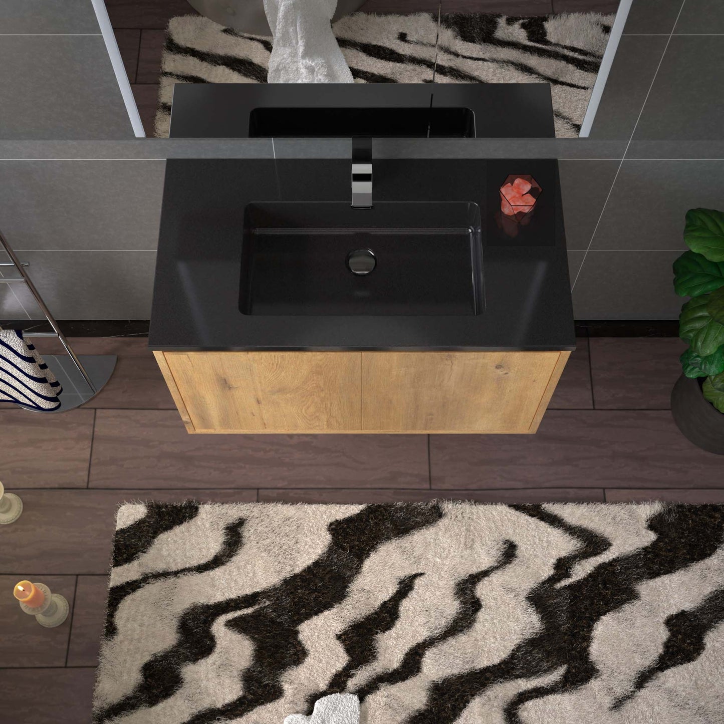 WOODBRIDGE 24 in. W x 19 in. D Bathroom Vanity in Rose Wood with Quartz Sand Composite Vanity Top in Glossy Matte Black, with Stainless Steel Frame