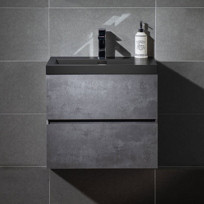 WOODBRIDGE 23-5/8 in. W x 19-5/8 in. D Wall Mounted Floating Bathroom Vanity in Gray with Quartz Sand Composite Vanity Top in Matte Black