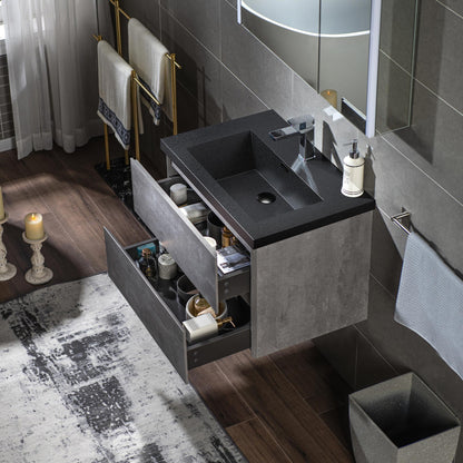 WOODBRIDGE 23-5/8 in. W x 19-5/8 in. D Wall Mounted Floating Bathroom Vanity in Gray with Quartz Sand Composite Vanity Top in Matte Black