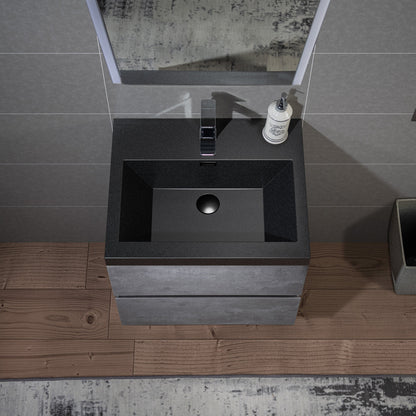 WOODBRIDGE 23-5/8 in. W x 19-5/8 in. D Wall Mounted Floating Bathroom Vanity in Gray with Quartz Sand Composite Vanity Top in Matte Black
