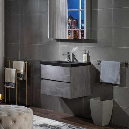 WOODBRIDGE 23-5/8 in. W x 19-5/8 in. D Wall Mounted Floating Bathroom Vanity in Gray with Quartz Sand Composite Vanity Top in Matte Black
