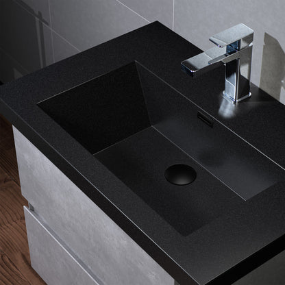 WOODBRIDGE 23-5/8 in. W x 19-5/8 in. D Wall Mounted Floating Bathroom Vanity in Gray with Quartz Sand Composite Vanity Top in Matte Black