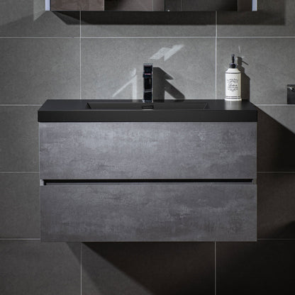 WOODBRIDGE 23-5/8 in. W x 19-5/8 in. D Wall Mounted Floating Bathroom Vanity in Gray with Quartz Sand Composite Vanity Top in Matte Black