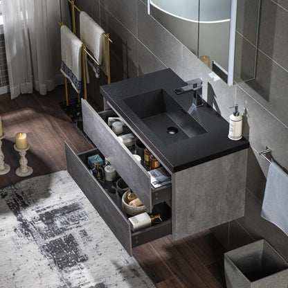 WOODBRIDGE 23-5/8 in. W x 19-5/8 in. D Wall Mounted Floating Bathroom Vanity in Gray with Quartz Sand Composite Vanity Top in Matte Black