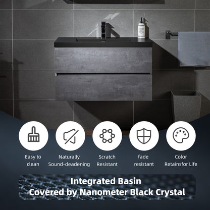 WOODBRIDGE 23-5/8 in. W x 19-5/8 in. D Wall Mounted Floating Bathroom Vanity in Gray with Quartz Sand Composite Vanity Top in Matte Black