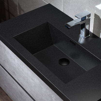 WOODBRIDGE 23-5/8 in. W x 19-5/8 in. D Wall Mounted Floating Bathroom Vanity in Gray with Quartz Sand Composite Vanity Top in Matte Black