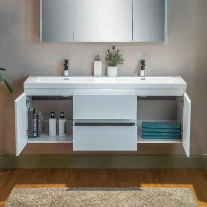 WOODBRIDGE 23-5/8 in. W x 19-5/8 in. D Wall Mounted Floating Vanity in Glossy White with Resin Composite Vanity Top in Glossy White