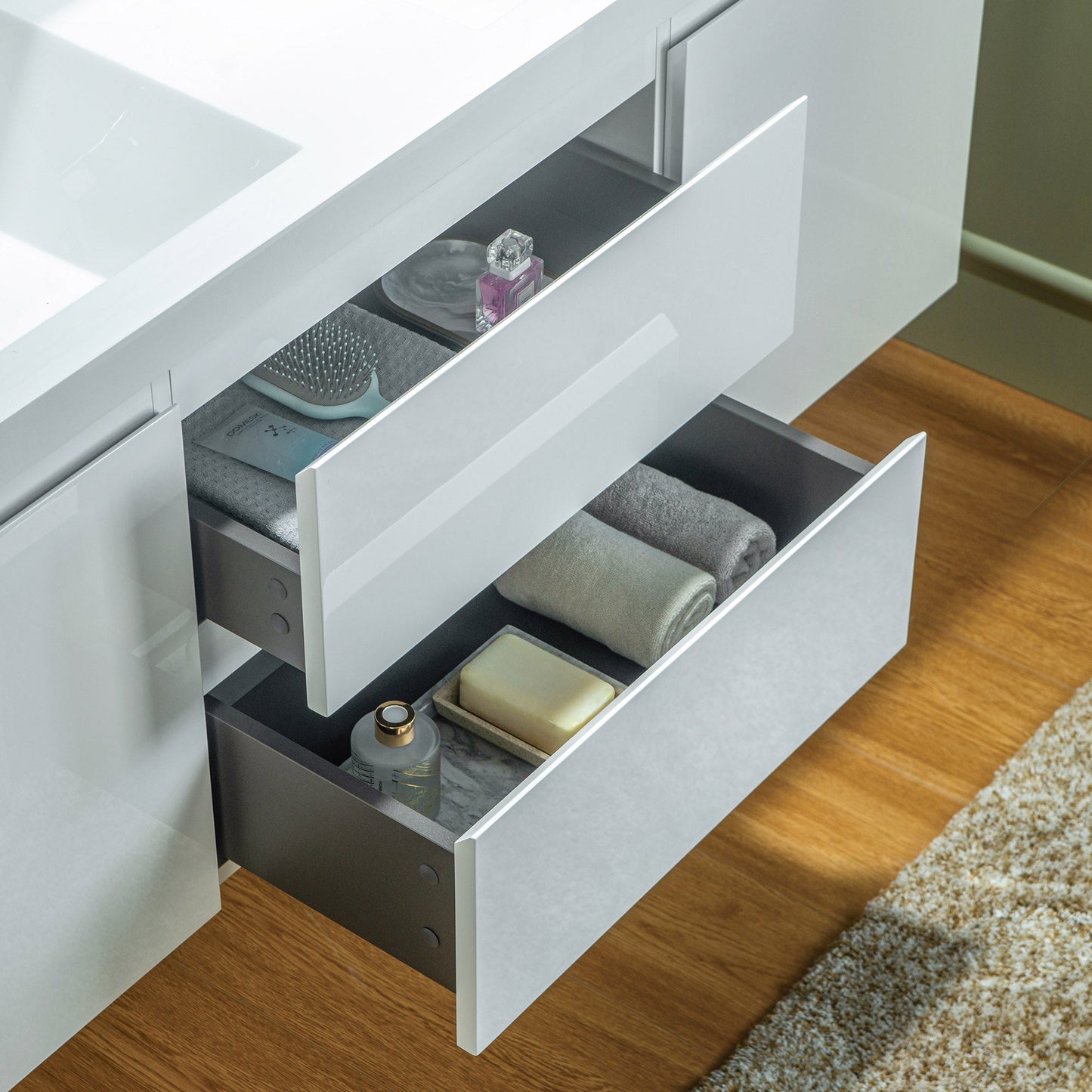 WOODBRIDGE 23-5/8 in. W x 19-5/8 in. D Wall Mounted Floating Vanity in Glossy White with Resin Composite Vanity Top in Glossy White