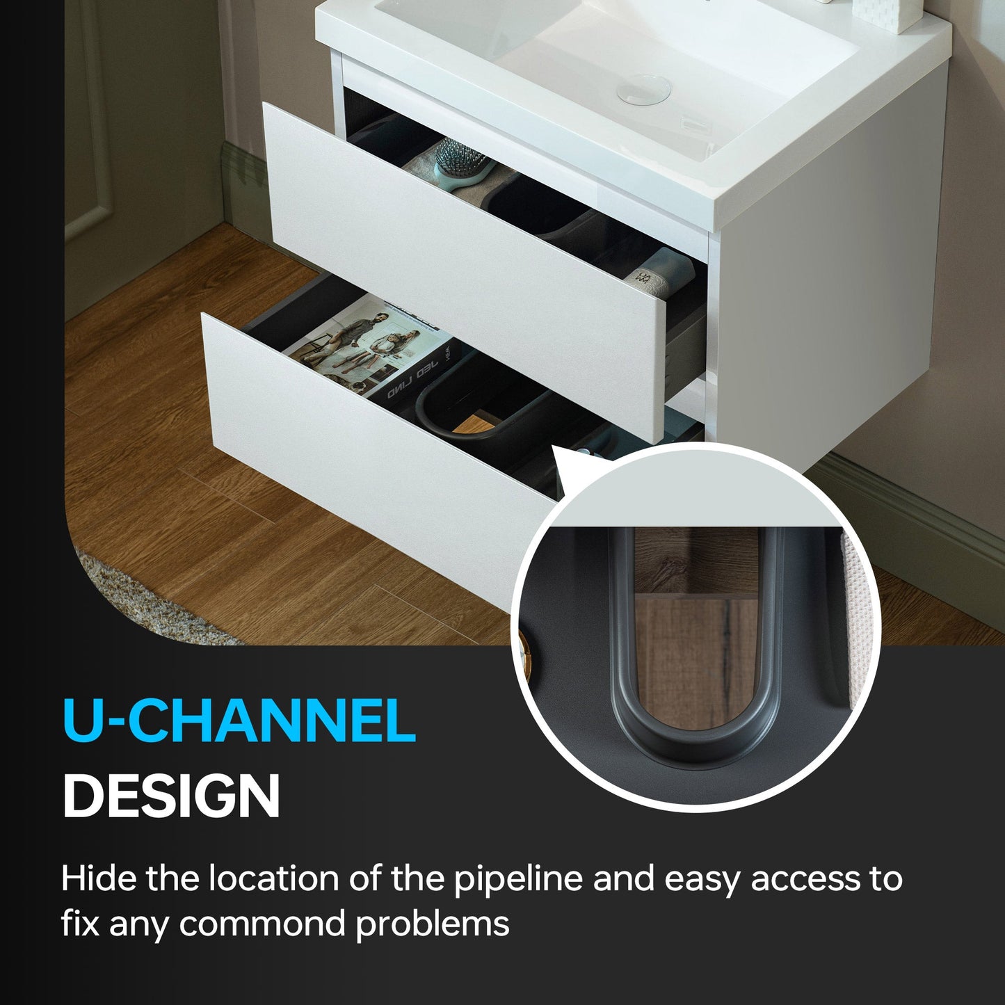 WOODBRIDGE 23-5/8 in. W x 19-5/8 in. D Wall Mounted Floating Vanity in Glossy White with Resin Composite Vanity Top in Glossy White