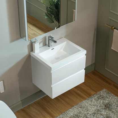 WOODBRIDGE 23-5/8 in. W x 19-5/8 in. D Wall Mounted Floating Vanity in Glossy White with Resin Composite Vanity Top in Glossy White