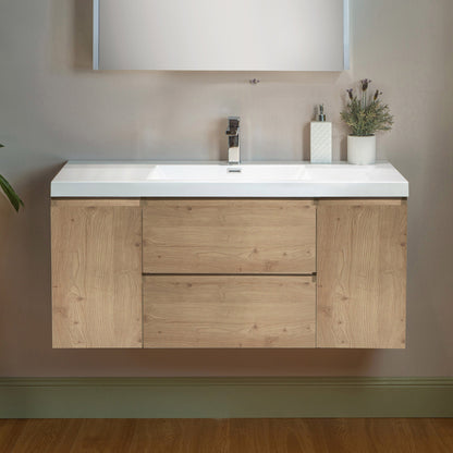 WOODBRIDGE 23-5/8 in. W x 19-5/8 in. D Wall Mounted Floating Vanity in Natural Oak with Resin Composite Vanity Top in Glossy White
