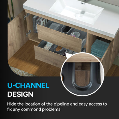 WOODBRIDGE 23-5/8 in. W x 19-5/8 in. D Wall Mounted Floating Vanity in Natural Oak with Resin Composite Vanity Top in Glossy White