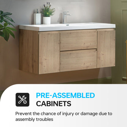 WOODBRIDGE 23-5/8 in. W x 19-5/8 in. D Wall Mounted Floating Vanity in Natural Oak with Resin Composite Vanity Top in Glossy White