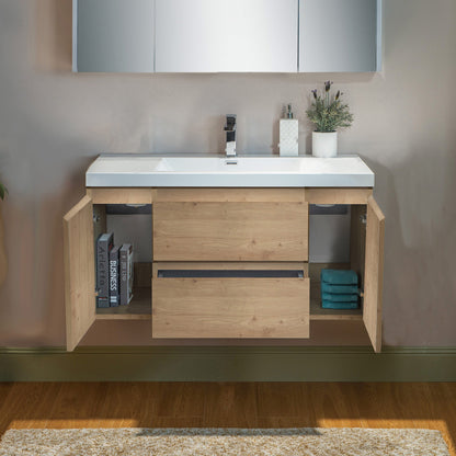 WOODBRIDGE 23-5/8 in. W x 19-5/8 in. D Wall Mounted Floating Vanity in Natural Oak with Resin Composite Vanity Top in Glossy White