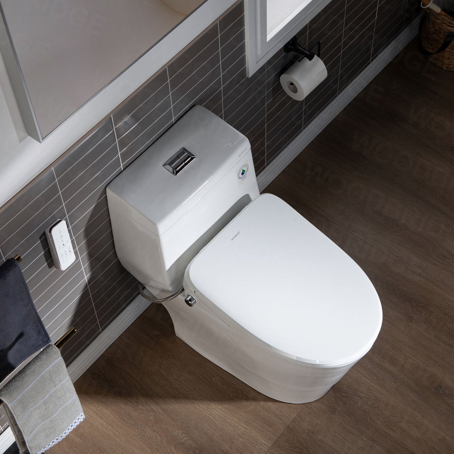 WOODBRIDGE T-0041 Elongated one Piece toilet with Smart Bidet Seat, Electronic Advanced Self Cleaning, Soft Close Lid, Adjustable Water Temperature, LED Nightlight, Heated Seat, Warm air Dryer