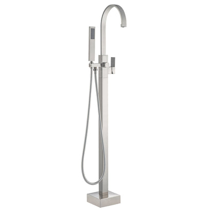WOODBRIDGE F0060BN Contemporary Single Handle Floor Mount Freestanding Tub Filler Faucet with Hand Shower