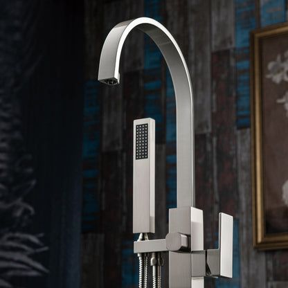 WOODBRIDGE F0060BN Contemporary Single Handle Floor Mount Freestanding Tub Filler Faucet with Hand Shower