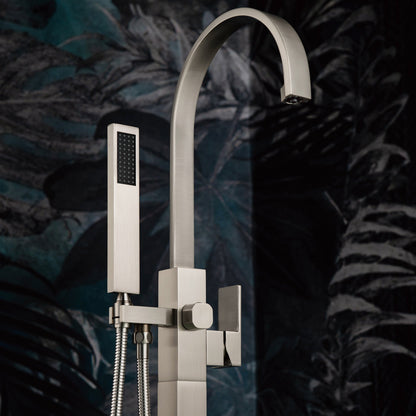 WOODBRIDGE F0060BN Contemporary Single Handle Floor Mount Freestanding Tub Filler Faucet with Hand Shower