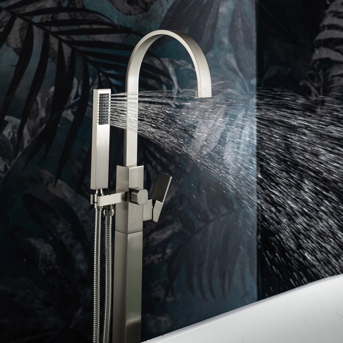 WOODBRIDGE F0060BN Contemporary Single Handle Floor Mount Freestanding Tub Filler Faucet with Hand Shower
