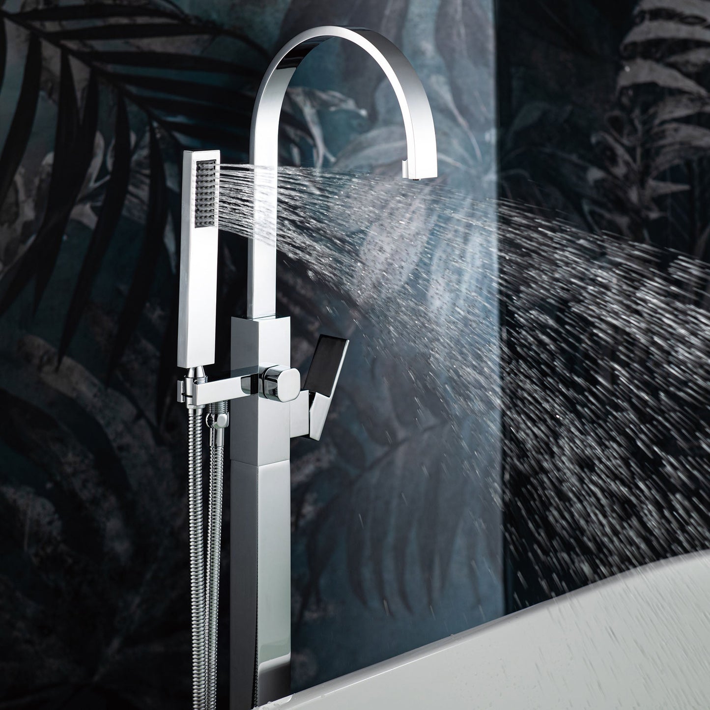 WOODBRIDGE F0060BN Contemporary Single Handle Floor Mount Freestanding Tub Filler Faucet with Hand Shower