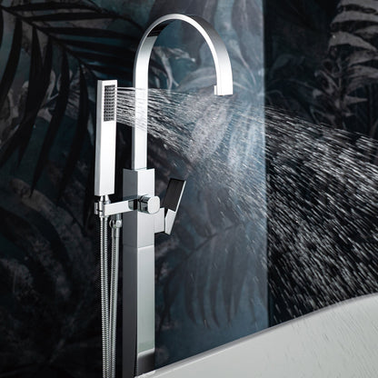 WOODBRIDGE F0060BN Contemporary Single Handle Floor Mount Freestanding Tub Filler Faucet with Hand Shower