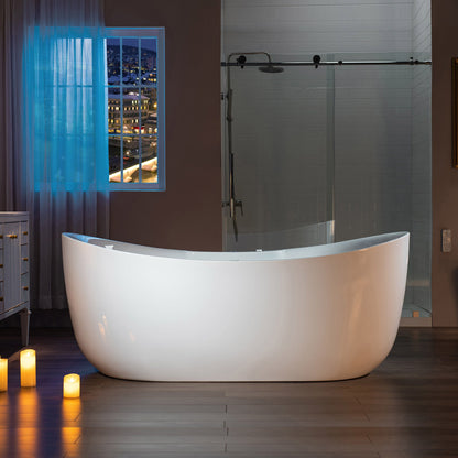 Best Seller WOODBRIDGE 72" x 35-3/8" Whirlpool Water Jetted and Air Bubble Freestanding Heated Soaking Combination Bathtub with LED control panel