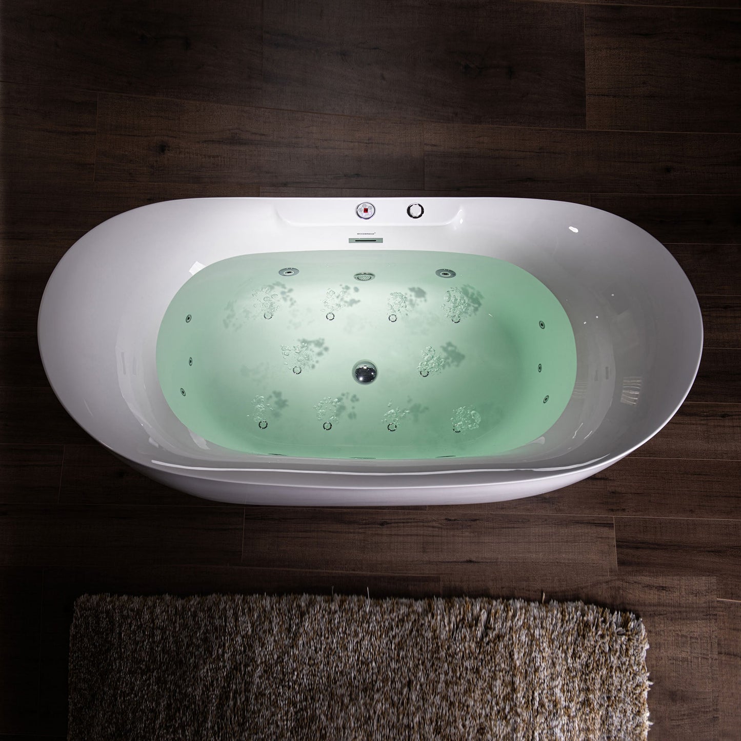 Best Seller WOODBRIDGE 72" x 35-3/8" Whirlpool Water Jetted and Air Bubble Freestanding Heated Soaking Combination Bathtub with LED control panel