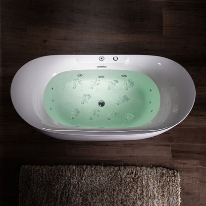 Best Seller WOODBRIDGE 72" x 35-3/8" Whirlpool Water Jetted and Air Bubble Freestanding Heated Soaking Combination Bathtub with LED control panel