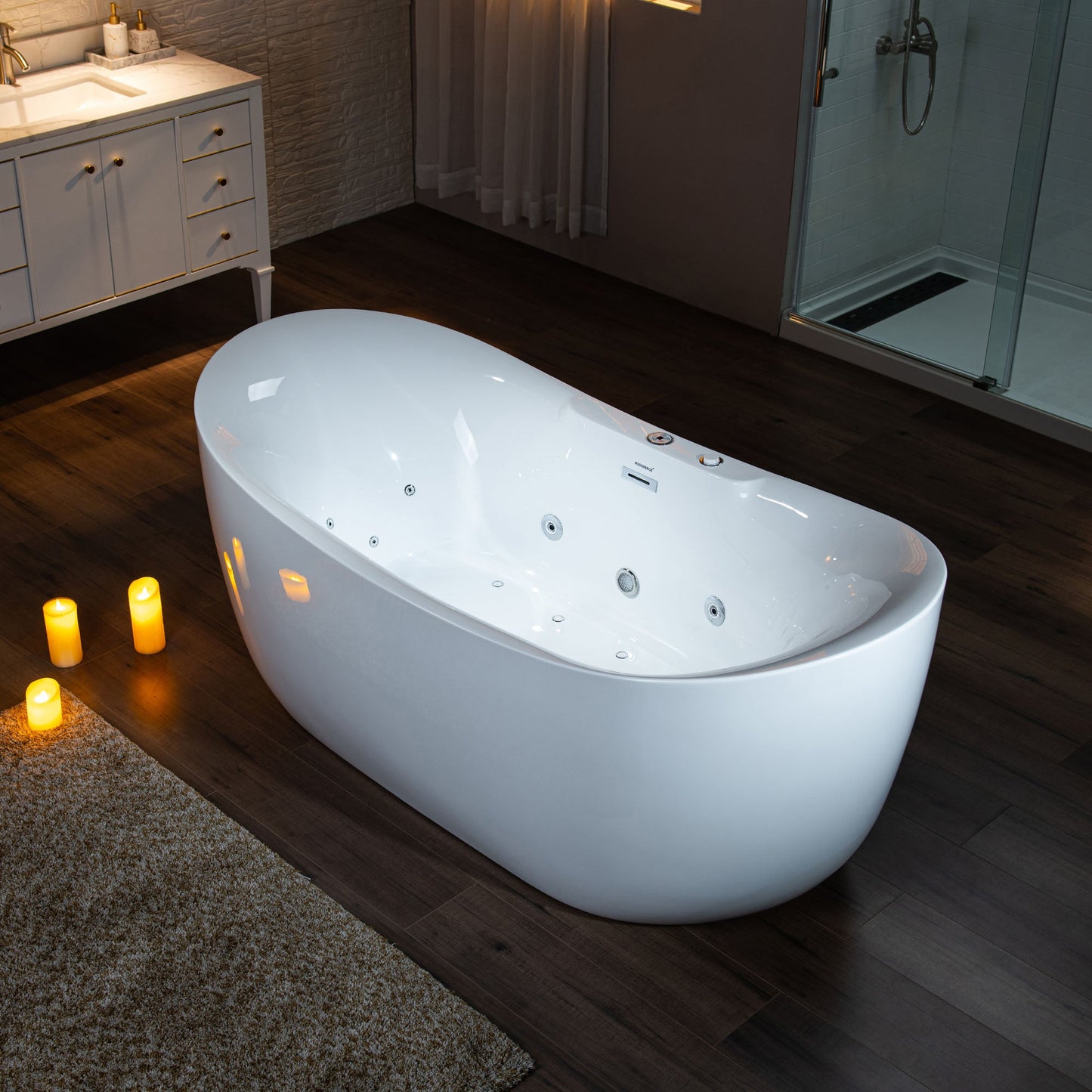 Best Seller WOODBRIDGE 72" x 35-3/8" Whirlpool Water Jetted and Air Bubble Freestanding Heated Soaking Combination Bathtub with LED control panel