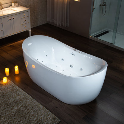 Best Seller WOODBRIDGE 72" x 35-3/8" Whirlpool Water Jetted and Air Bubble Freestanding Heated Soaking Combination Bathtub with LED control panel