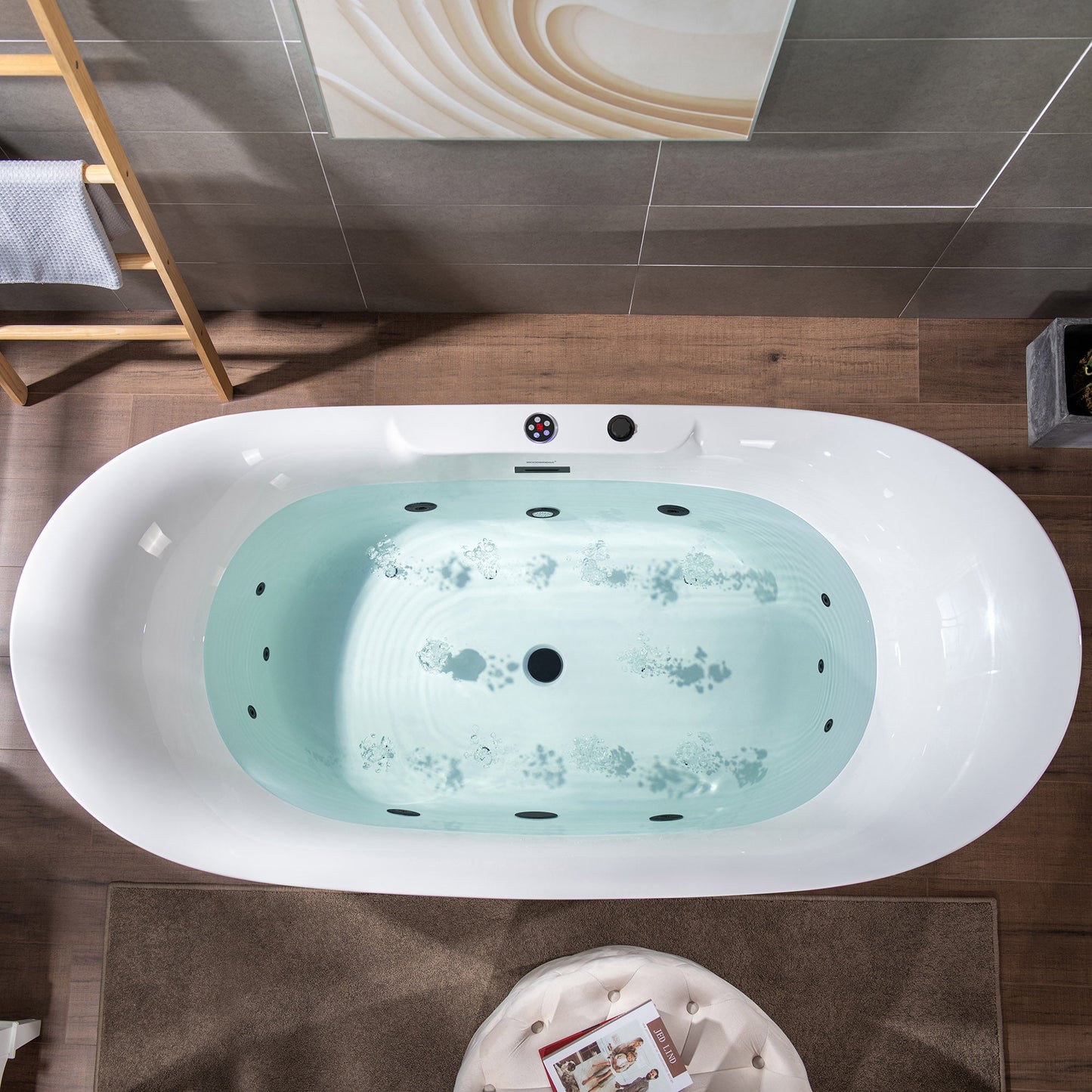 Best Seller WOODBRIDGE 72" x 35-3/8" Whirlpool Water Jetted and Air Bubble Freestanding Heated Soaking Combination Bathtub with LED control panel