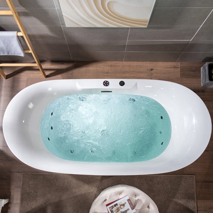 Best Seller WOODBRIDGE 72" x 35-3/8" Whirlpool Water Jetted and Air Bubble Freestanding Heated Soaking Combination Bathtub with LED control panel