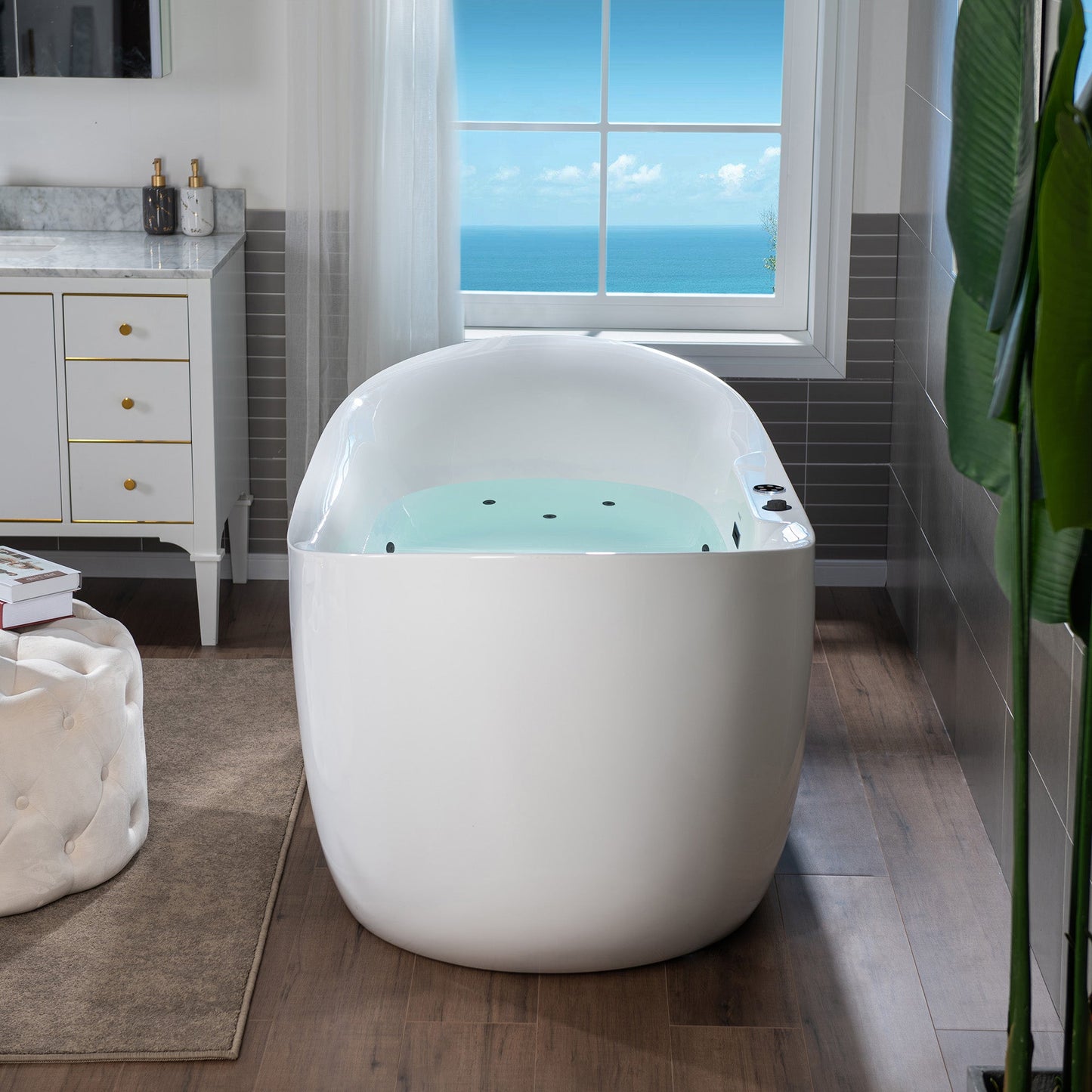 Best Seller WOODBRIDGE 72" x 35-3/8" Whirlpool Water Jetted and Air Bubble Freestanding Heated Soaking Combination Bathtub with LED control panel