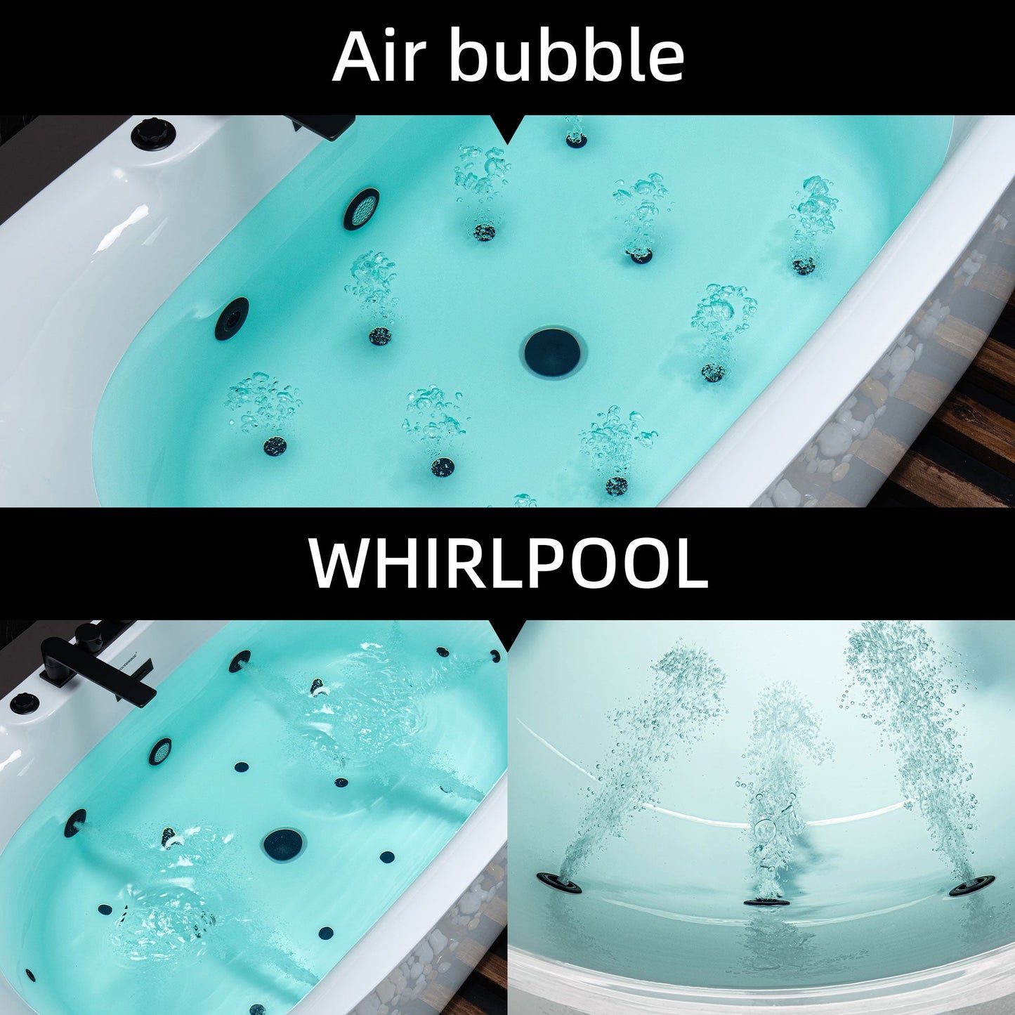 WOODBRIDGE 72" x 35-3/8" Whirlpool and Air Bath Heated Soaking Combination Tub with Adjustable Speed Air Blower, Tub Filler, and LED control panel, Matte Black Finish Trim and Drain Kit