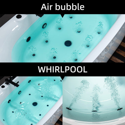 WOODBRIDGE 72" x 35-3/8" Whirlpool and Air Bath Heated Soaking Combination Tub with Adjustable Speed Air Blower, Tub Filler, and LED control panel, Matte Black Finish Trim and Drain Kit