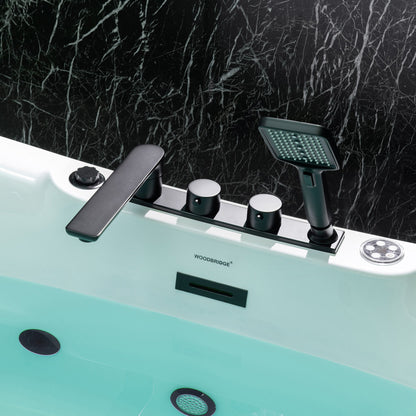 WOODBRIDGE 72" x 35-3/8" Whirlpool and Air Bath Heated Soaking Combination Tub with Adjustable Speed Air Blower, Tub Filler, and LED control panel, Matte Black Finish Trim and Drain Kit