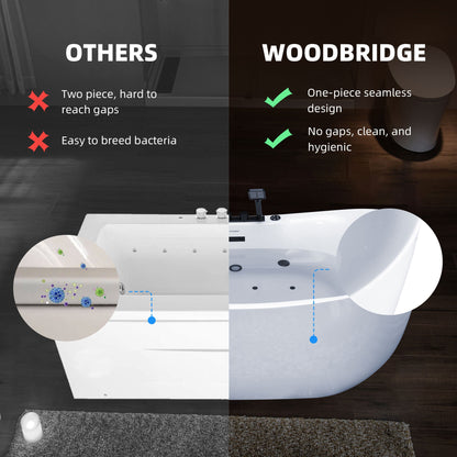 WOODBRIDGE 72" x 35-3/8" Whirlpool and Air Bath Heated Soaking Combination Tub with Adjustable Speed Air Blower, Tub Filler, and LED control panel, Matte Black Finish Trim and Drain Kit