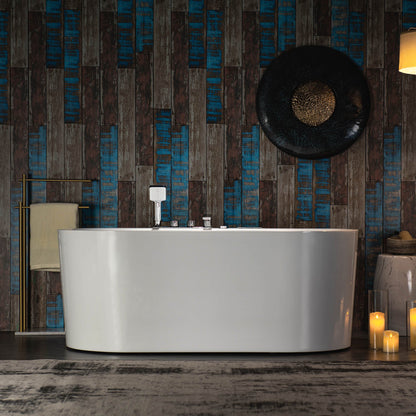 WOODBRIDGE 59" x 31-1/2" Whirlpool Water Jetted and Air Bubble Freestanding Heated Soaking Combination Bathtub with Tub Filler and LED control panel