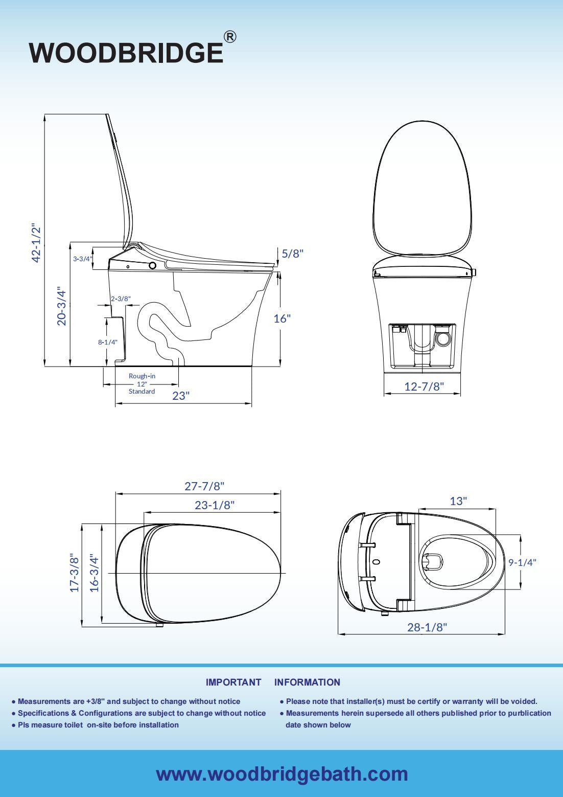 WOODBRIDGE LT610 One Piece Elongated Smart Toilet Bidet with Auto Open and Close Seat and Lid, Auto Flush, Heated Seat and Integrated Multi Function Remote Control, White
