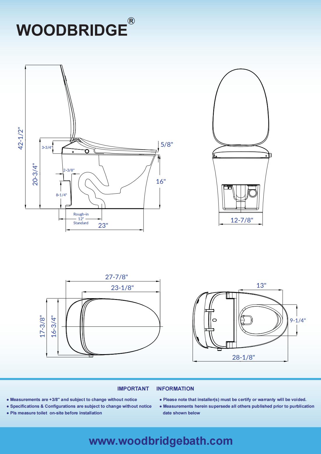 WOODBRIDGE LT610 One Piece Elongated Smart Toilet Bidet with Auto Open and Close Seat and Lid, Auto Flush, Heated Seat and Integrated Multi Function Remote Control, White