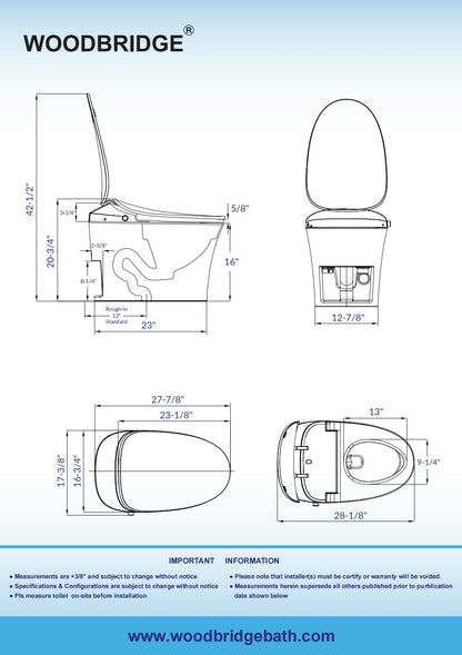 WOODBRIDGE LT610 One Piece Elongated Smart Toilet Bidet with Auto Open and Close Seat and Lid, Auto Flush, Heated Seat and Integrated Multi Function Remote Control, White