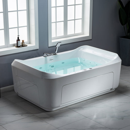 WOODBRIDGE 70-7/8"L x 47-1/4"W 2 Person Freestanding Hydrotherapy Whirlpool and Air Bath Heated Soaking Combination Massage Tub