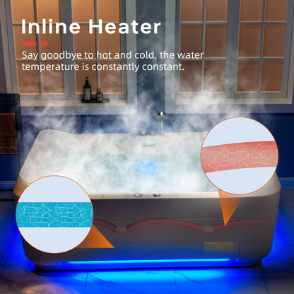 WOODBRIDGE 70-7/8"L x 47-1/4"W 2 Person Freestanding Hydrotherapy Whirlpool and Air Bath Heated Soaking Combination Massage Tub
