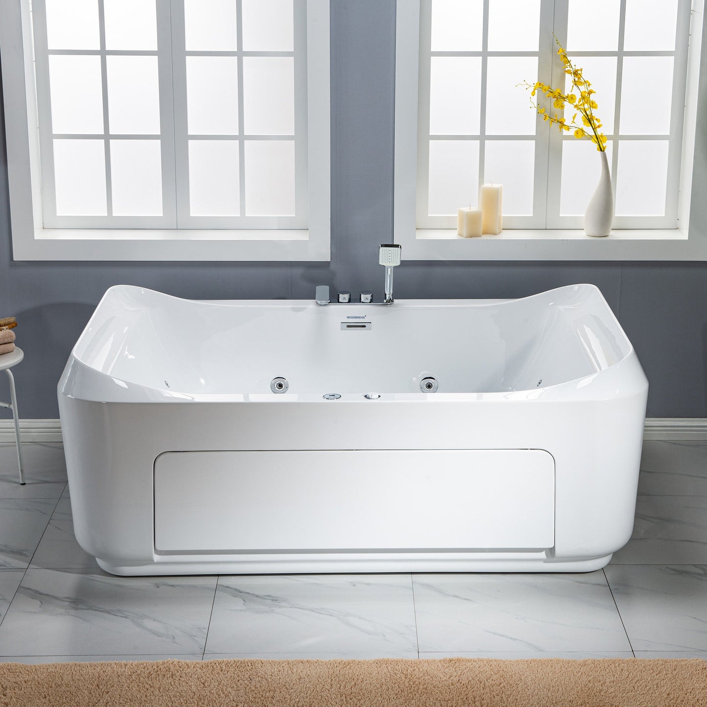 WOODBRIDGE 70-7/8"L x 47-1/4"W 2 Person Freestanding Hydrotherapy Whirlpool and Air Bath Heated Soaking Combination Massage Tub