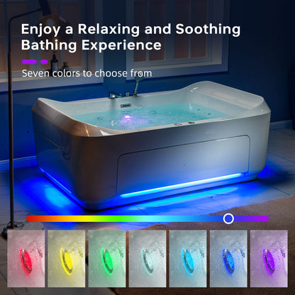 WOODBRIDGE 70-7/8"L x 47-1/4"W 2 Person Freestanding Hydrotherapy Whirlpool and Air Bath Heated Soaking Combination Massage Tub