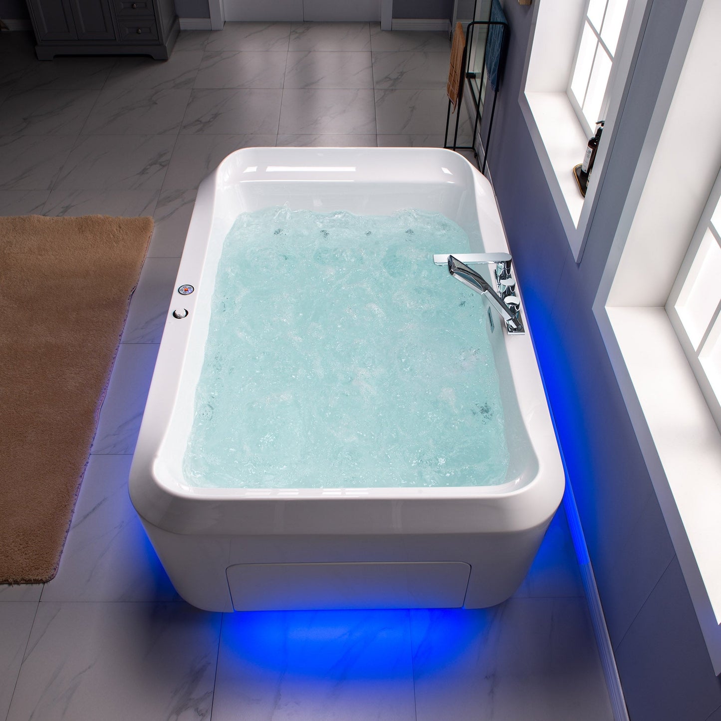 WOODBRIDGE 70-7/8"L x 47-1/4"W 2 Person Freestanding Hydrotherapy Whirlpool and Air Bath Heated Soaking Combination Massage Tub
