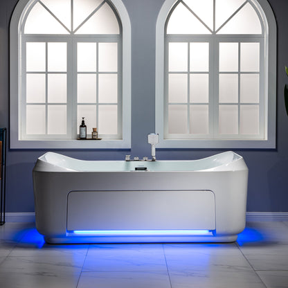 WOODBRIDGE 70-7/8"L x 47-1/4"W 2 Person Freestanding Hydrotherapy Whirlpool and Air Bath Heated Soaking Combination Massage Tub