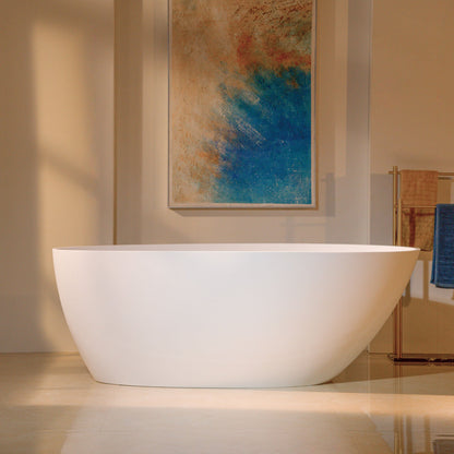 WOODBRIDGE 58-5/8" L x 29-1/8" W Luxury Contemporary Solid Surface Stone Resin Freestanding Bathtub