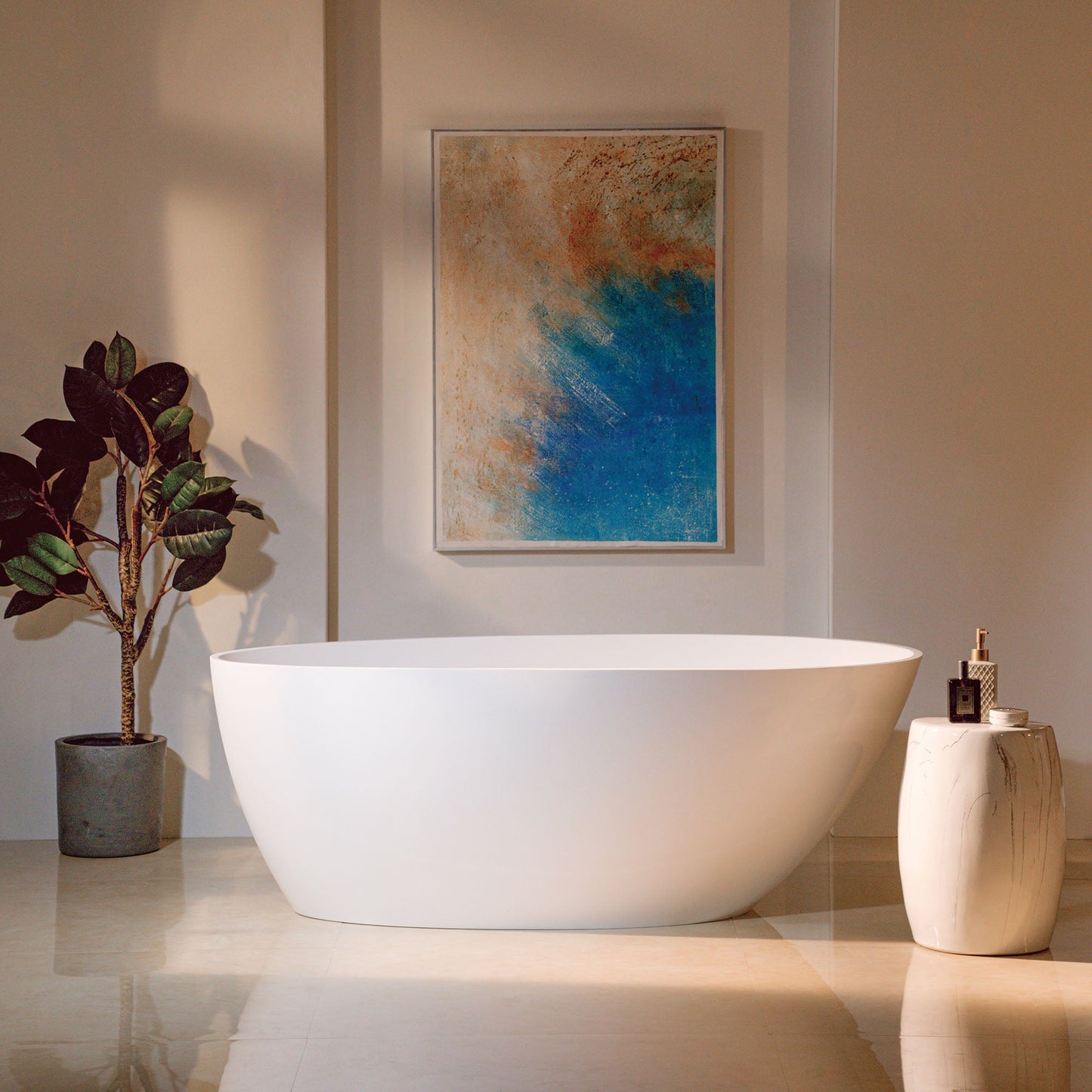 WOODBRIDGE 58-5/8" L x 29-1/8" W Luxury Contemporary Solid Surface Stone Resin Freestanding Bathtub