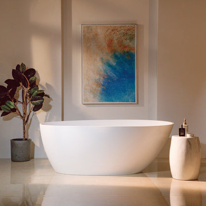 WOODBRIDGE 58-5/8" L x 29-1/8" W Luxury Contemporary Solid Surface Stone Resin Freestanding Bathtub